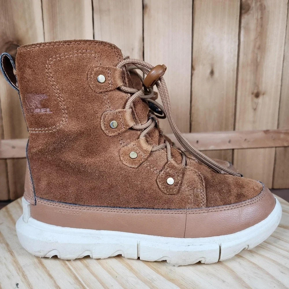 Sorel Explor Boots Youth Size 3 Brown Suede Faux Fur Lined Waterproof NY4897-242